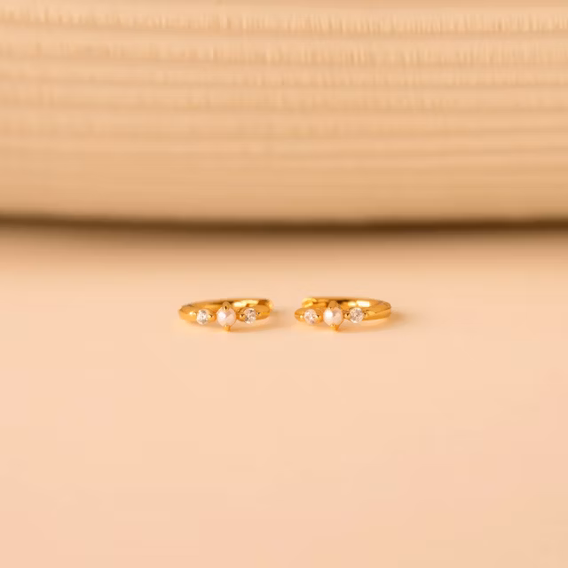 Pearl Zircon Huggie Hoops4