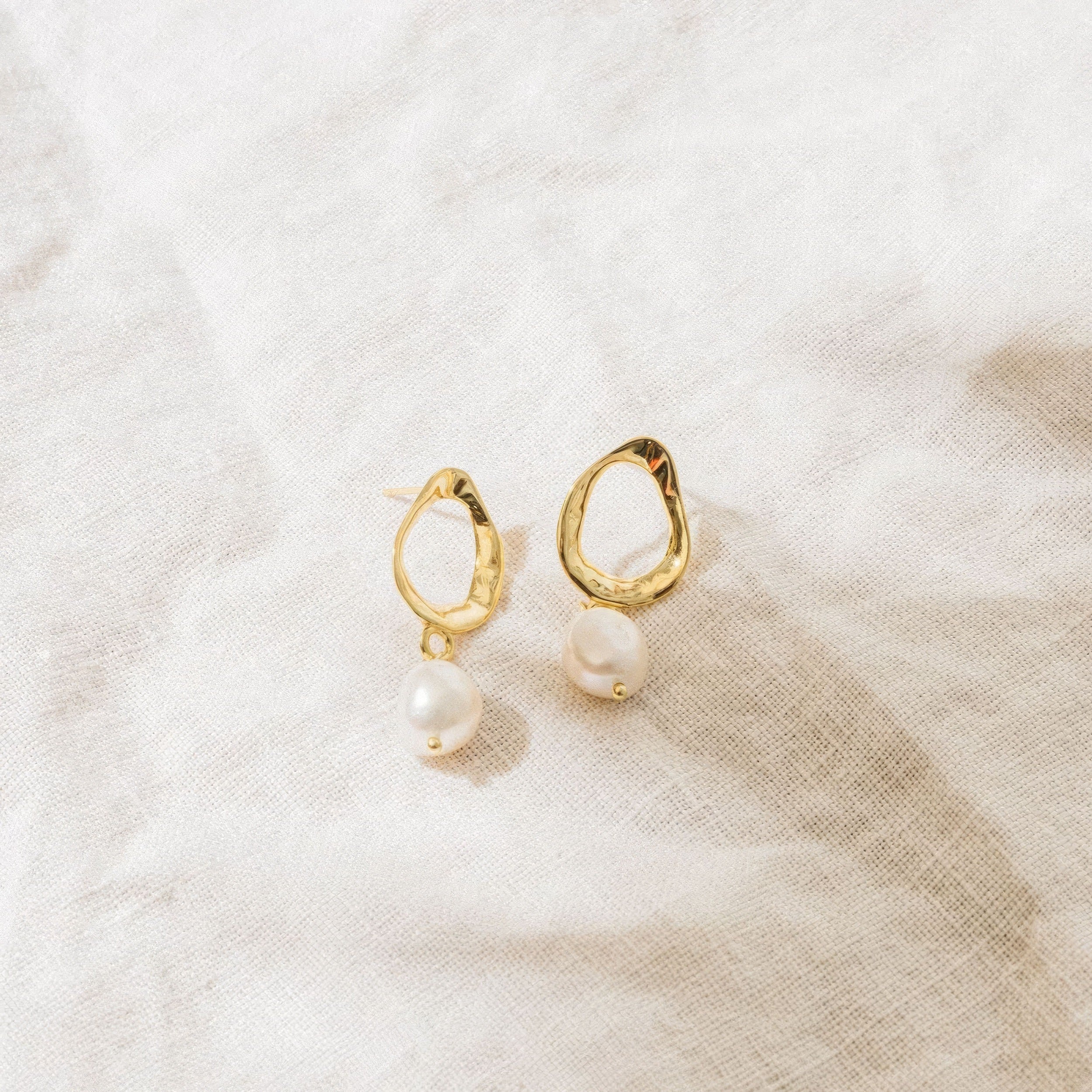 Golden Pearl Drop Studs