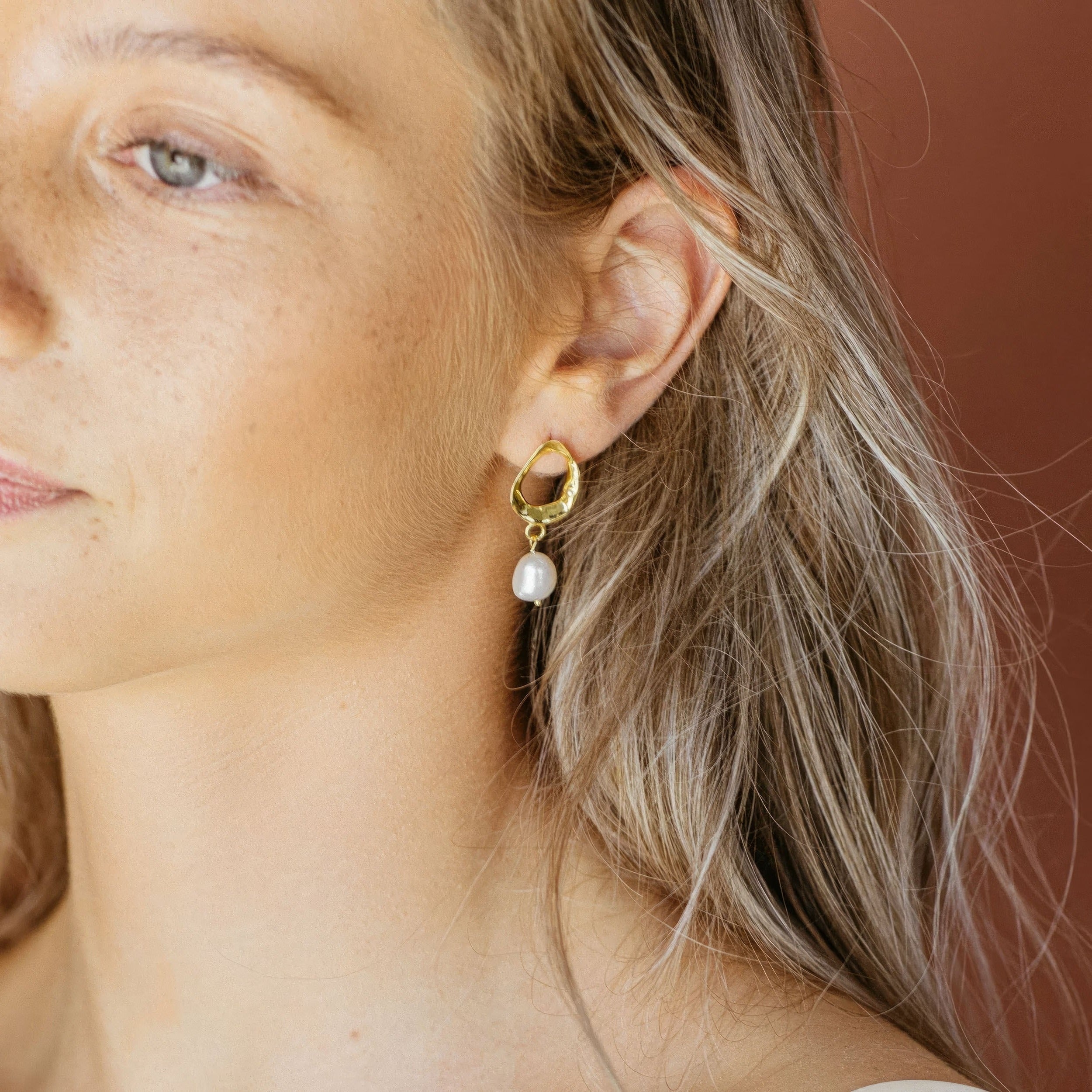 Golden Pearl Drop Studs