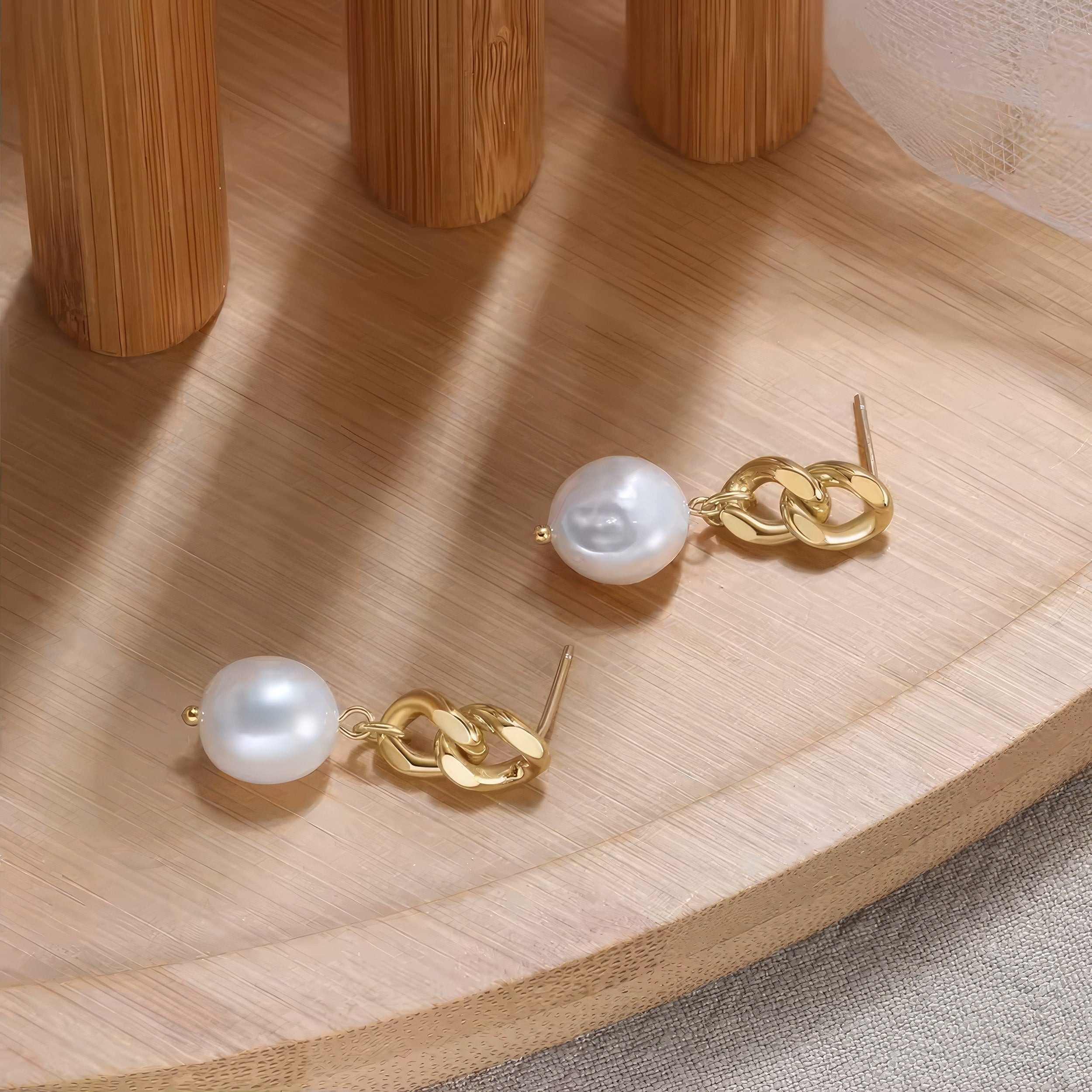 Linked Pearl Drop Studs